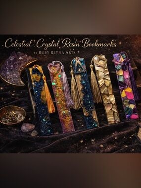 PiCK ONE! ✨Celestial crystal resin bookmarks! 
Pick 1!🖤